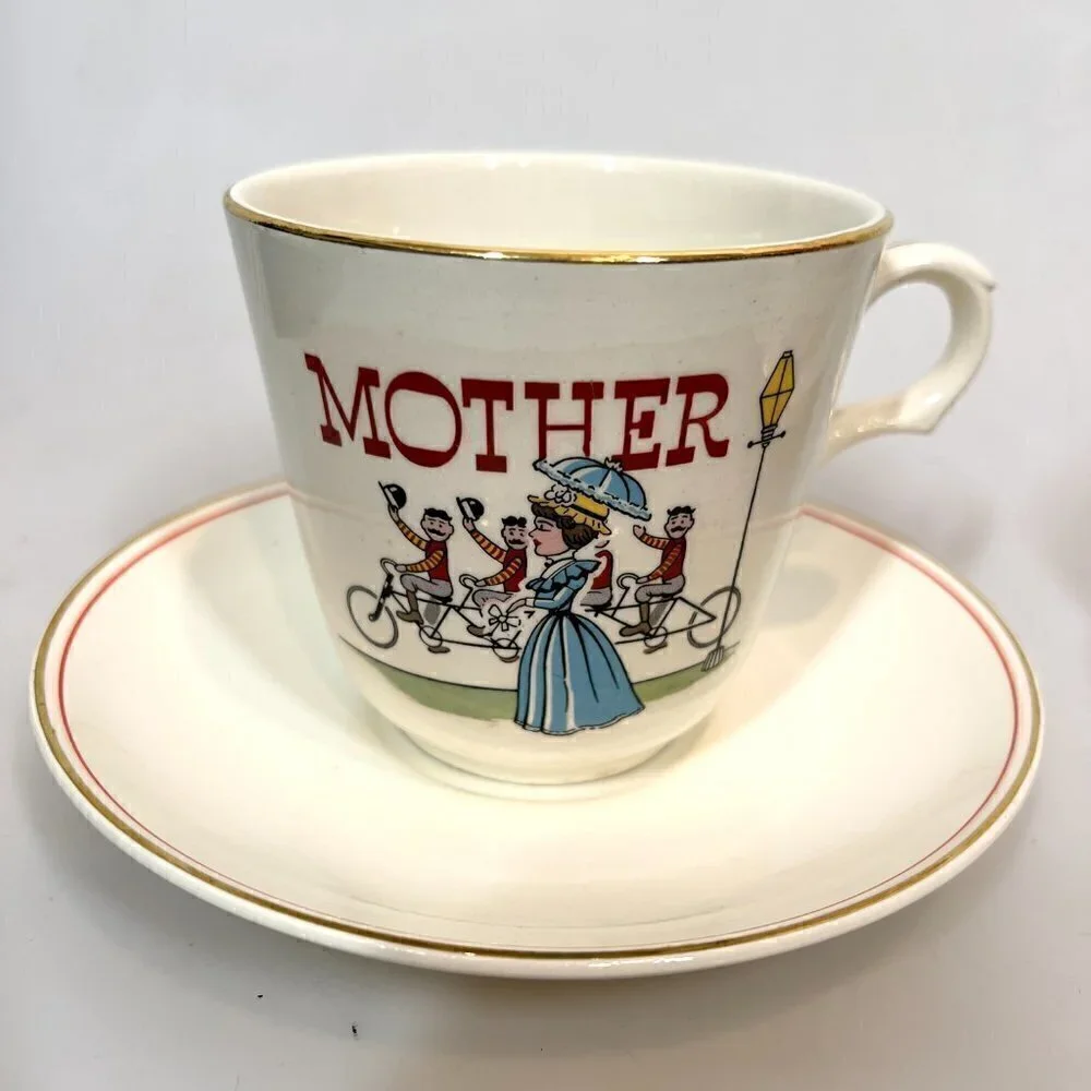 Vintage Mother Father Teacup Set Gold Trim Cups Saucers Collectible Gift